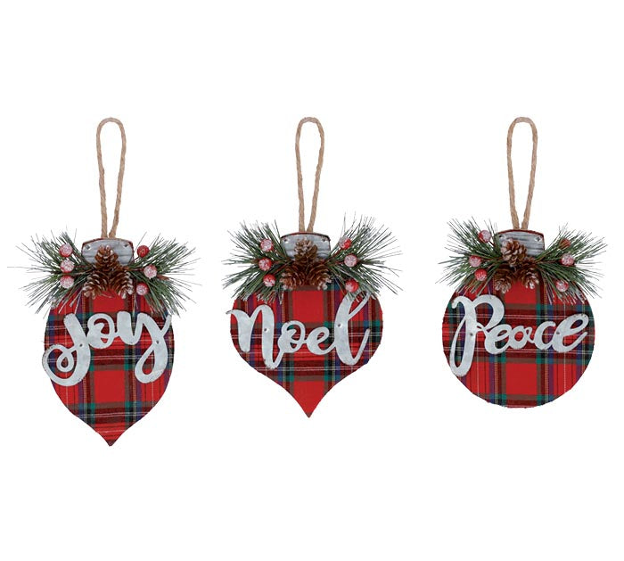 Peace, Joy, Noel Tartan Ornaments