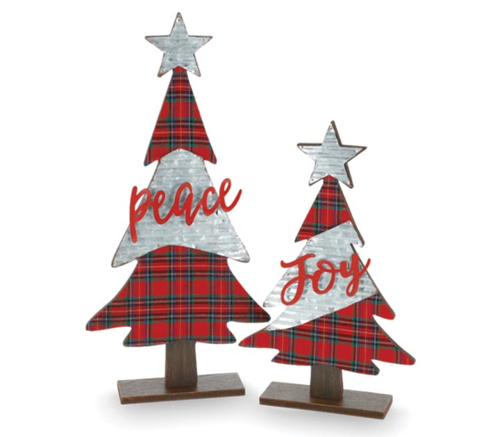 XL Wood Tartan Trees w/ Sentiments (S/2)