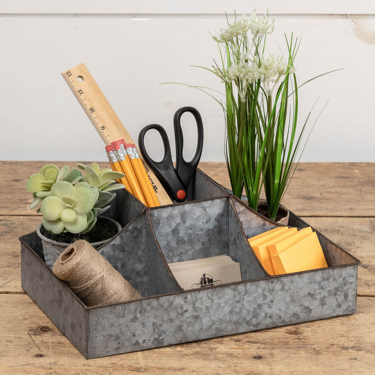 Galvanized Metal Tray w/ Dividers