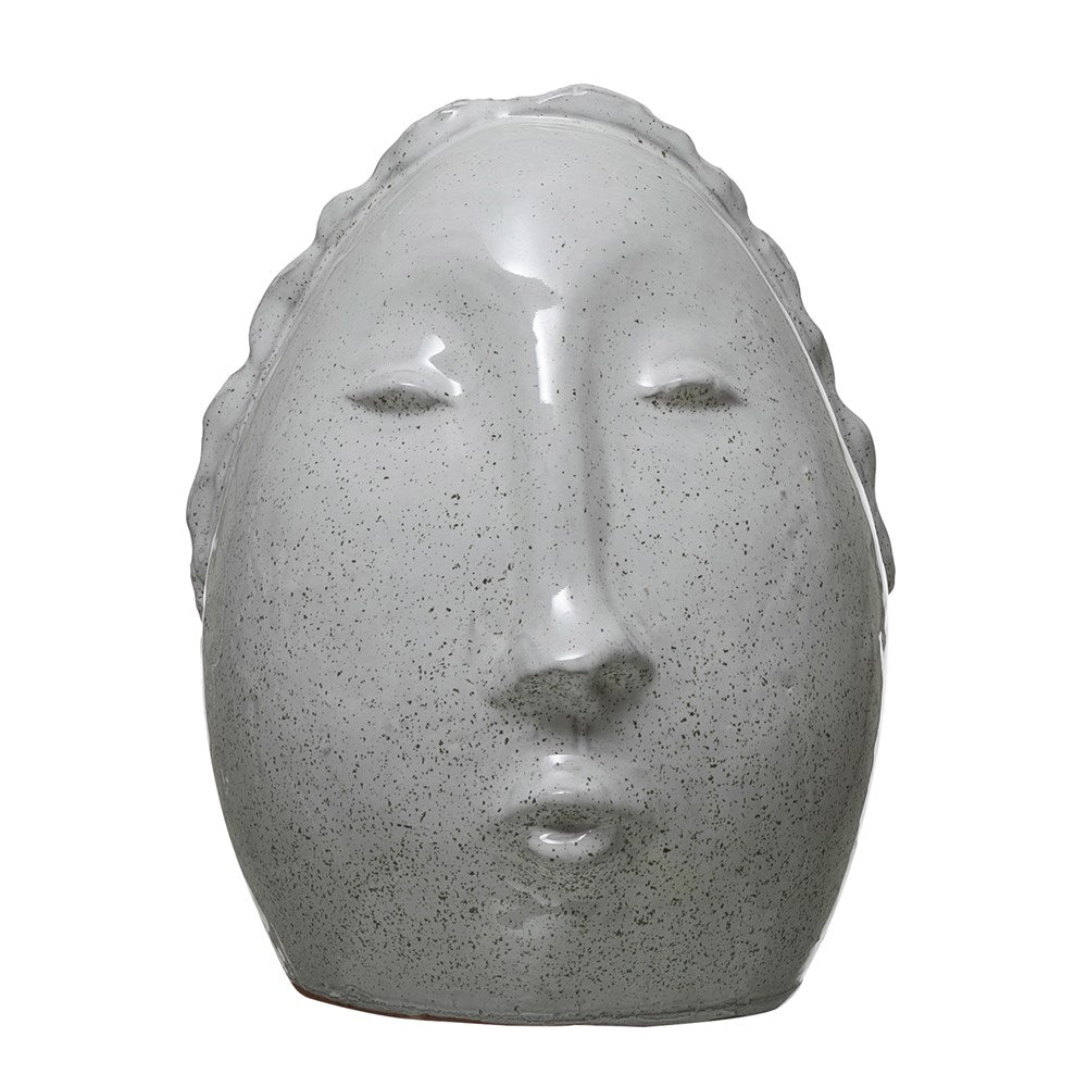 Terra-cotta Face Sculpture - White Reactive Glaze