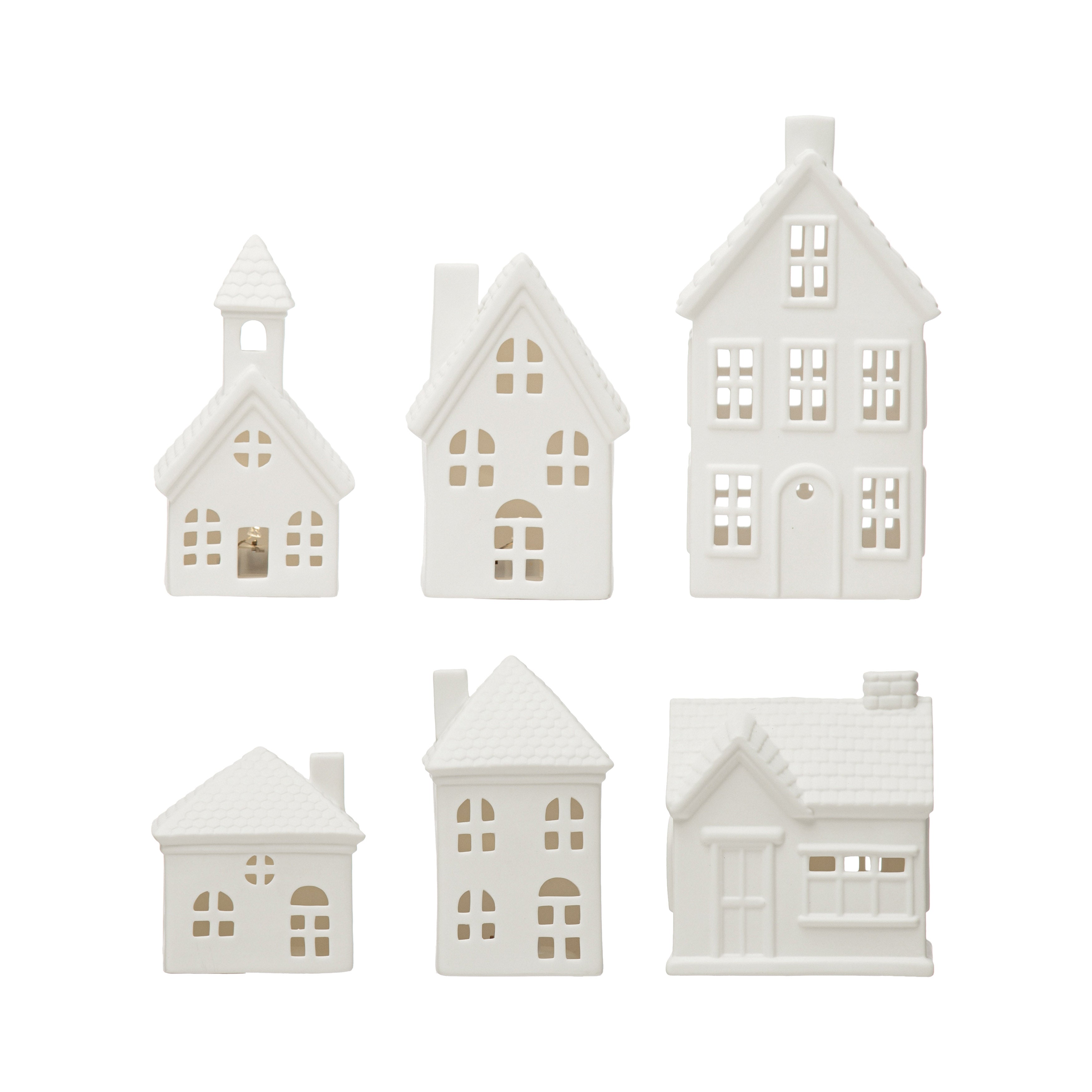 Bisque Stoneware Houses (S/6)