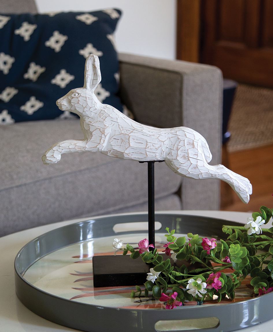 Wooden Jumping Bunny On Pedestal