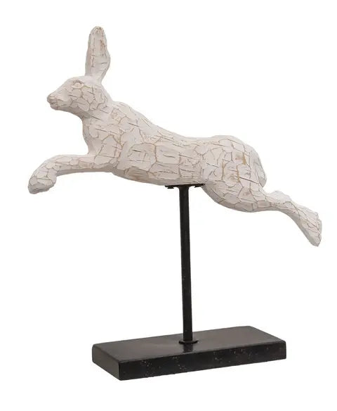 Wooden Jumping Bunny On Pedestal