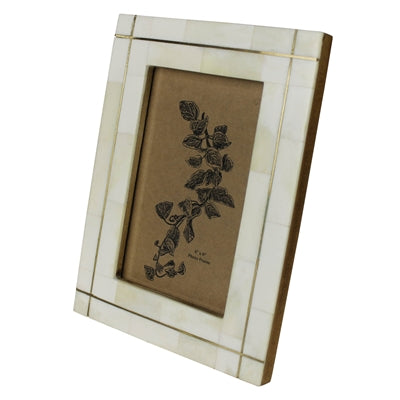 Bone with Brass Grid Frame - 4x6