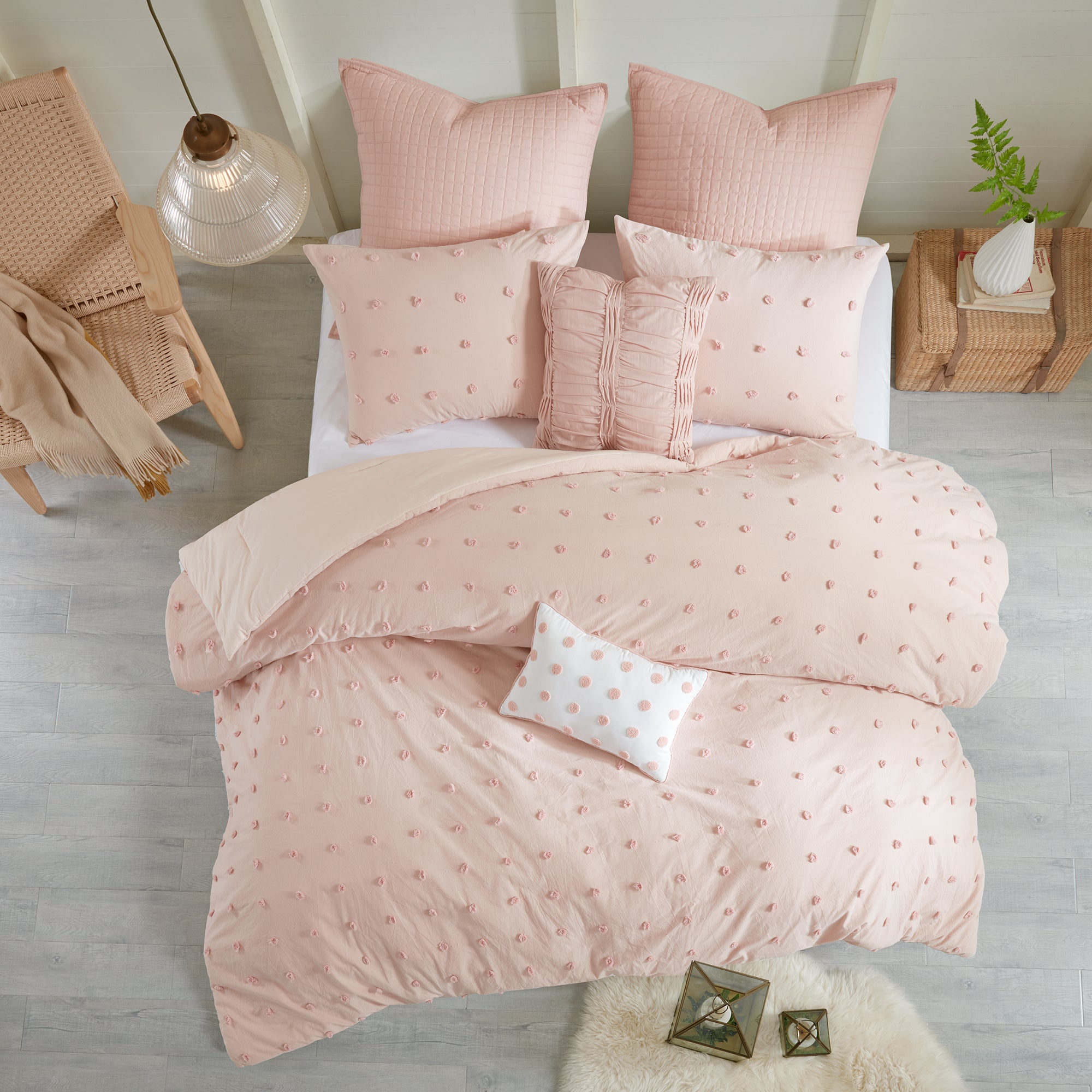 Brooklyn Cotton Jacquard Comforter Set with Euro Shams and Throw Pillows