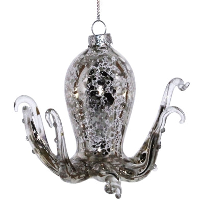 Octopus Glass Ornament - Silver
