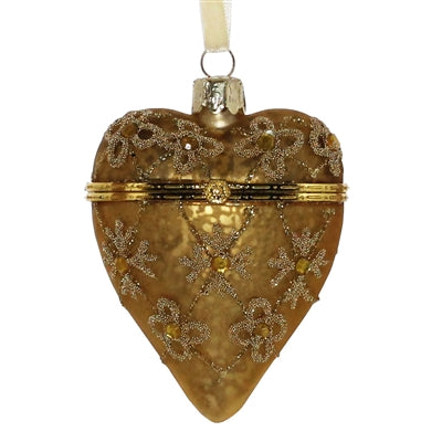 Bejeweled Heart Locket Ornament - Gold - Gold