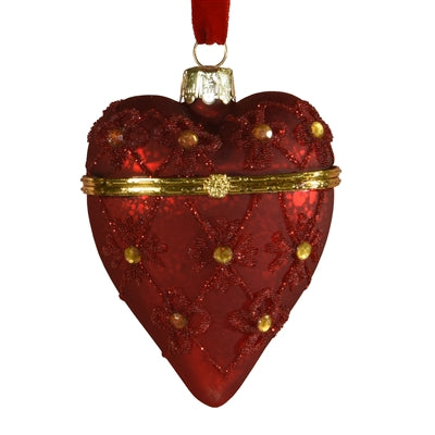 Bejeweled Heart Locket Ornament - Red - Red