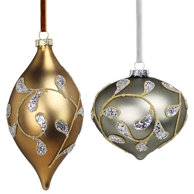 Brocade Ornaments - Set of 4, 2 of each color