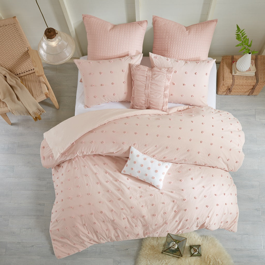 Brooklyn Cotton Jacquard Duvet Cover Set with Euro Shams and Throw Pillows