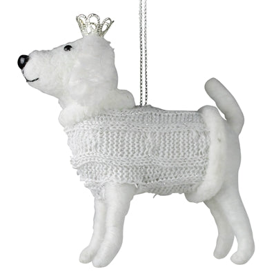 White Dog with Crown Ornament, Felt