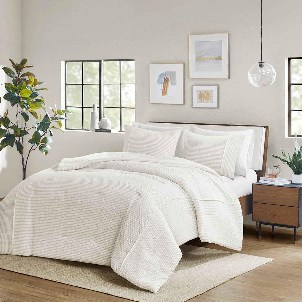 Apollo 3 Piece Striped Seersucker Oversized Comforter Set