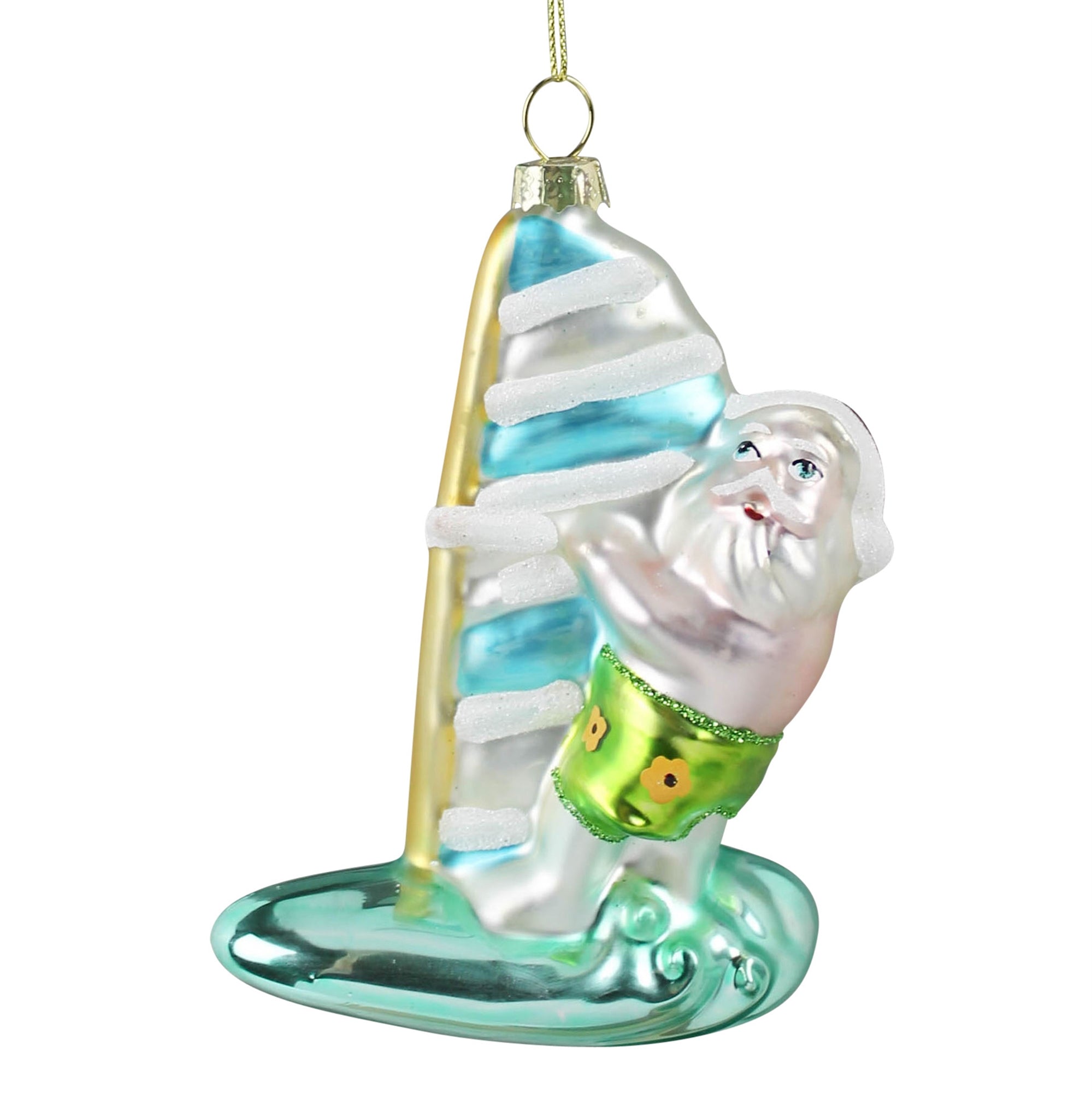Surfing Santa Ornament, Glass