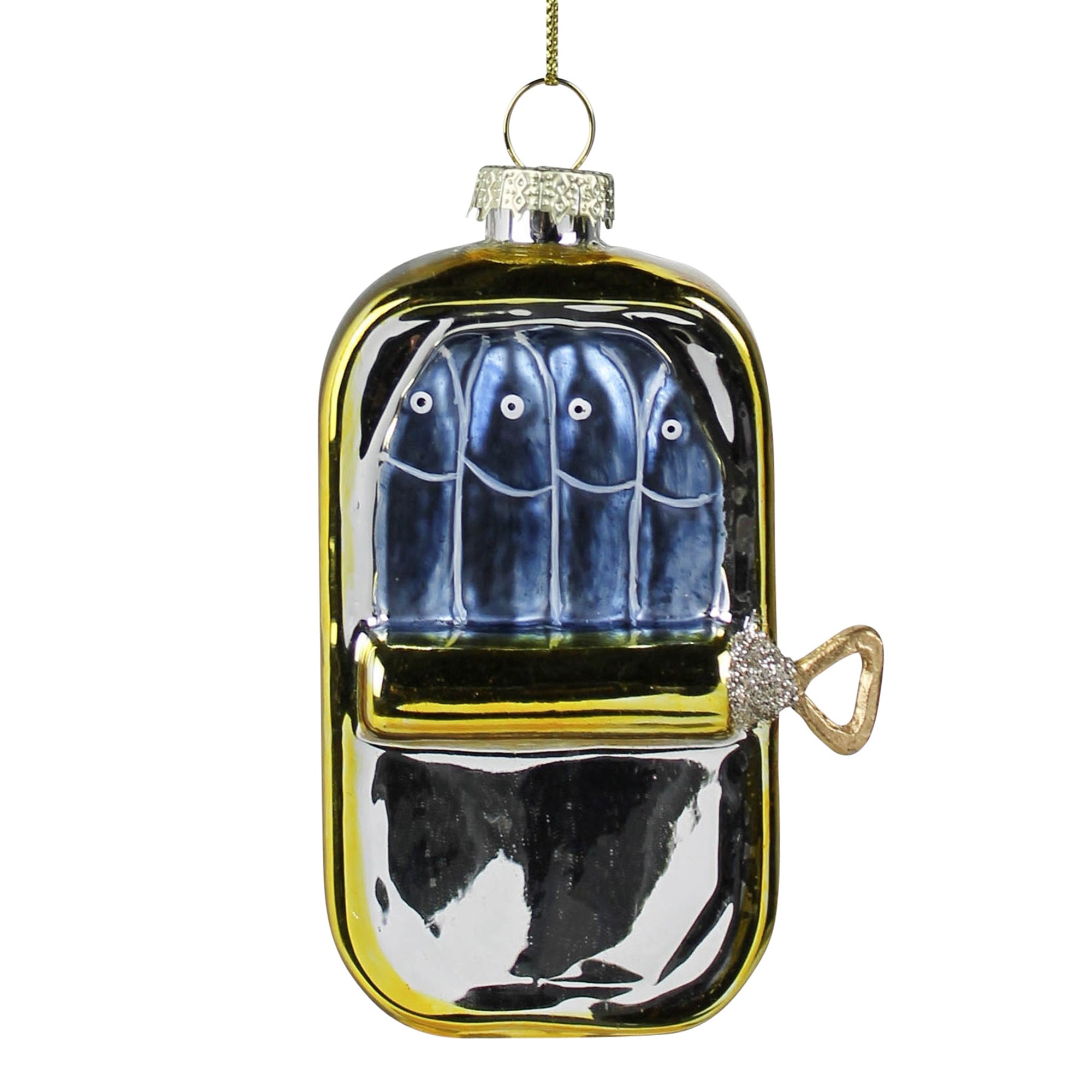 Silver Sardine Can Ornament, Glass