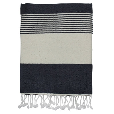 Towel with Solid Stripe, Marine Blue, Cotton