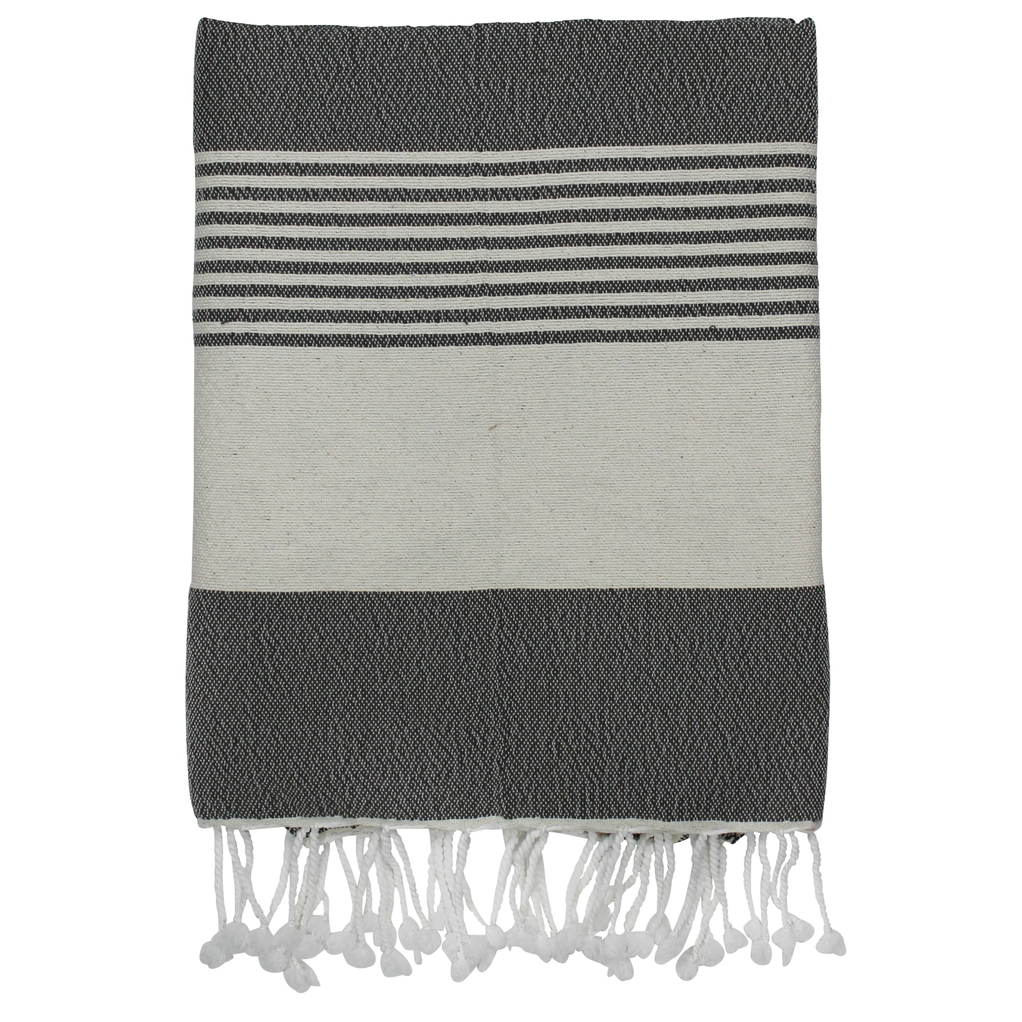 Towel with Solid Stripe, Earthen Grey, Cotton