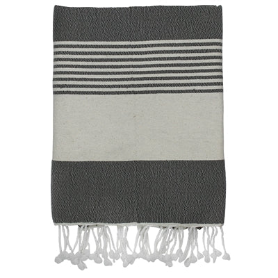 Towel with Solid Stripe, Earthen Grey, Cotton