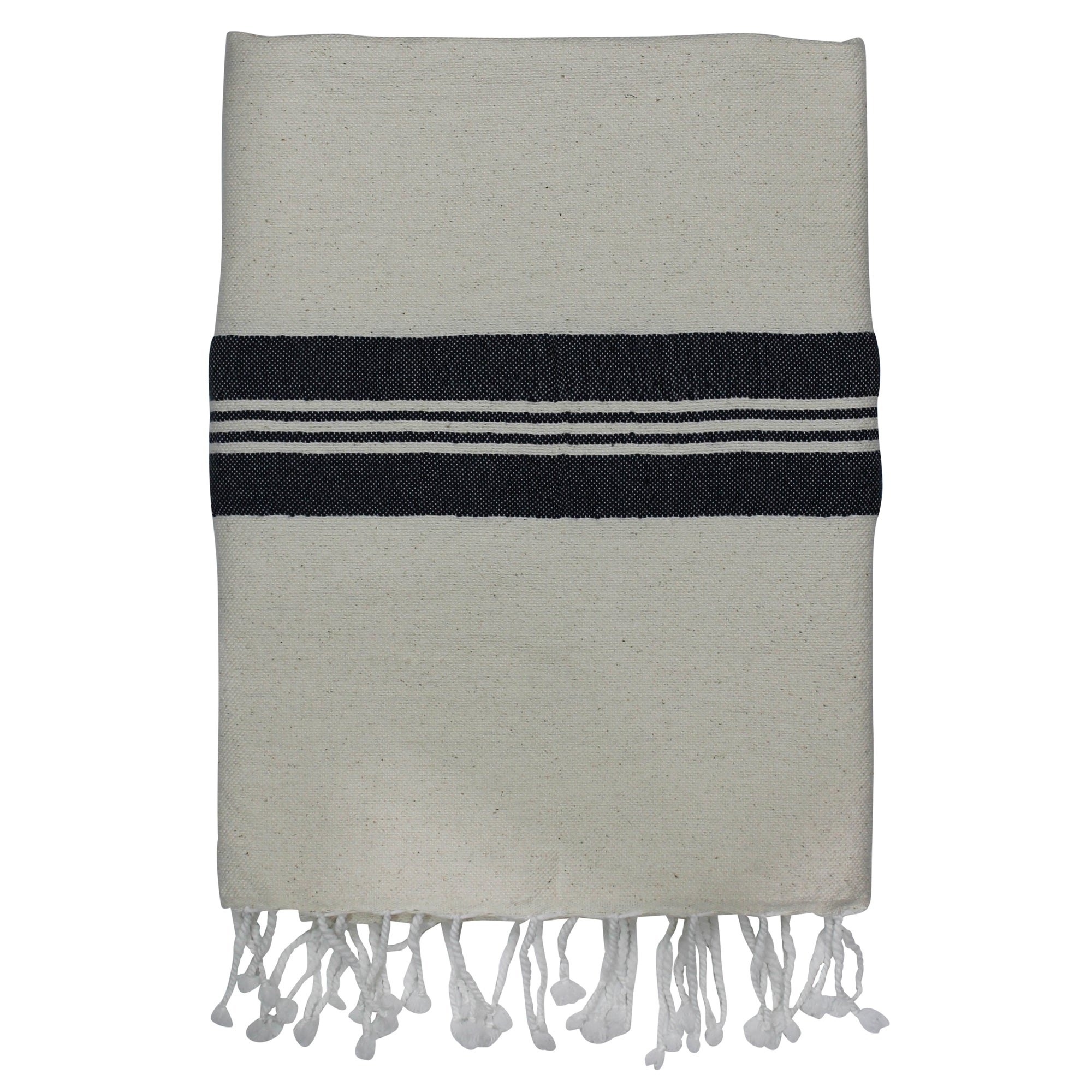 Towel with Wide Stripe, Marine Blue, Cotton