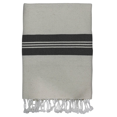Towel with Wide Stripe, Earthen Grey, Cotton