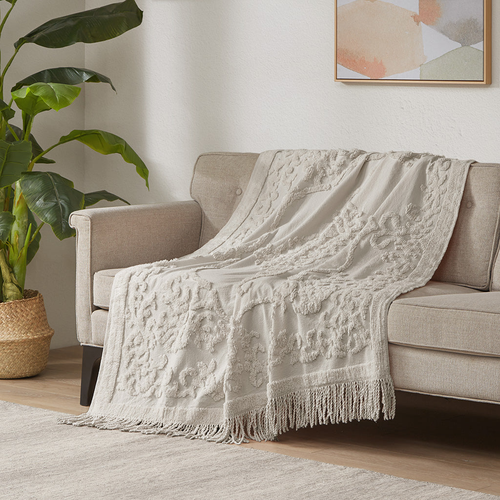 Chloe 100% Cotton Tufted Chenille Lightweight Throw With Fringe Tassel 50" x 60"