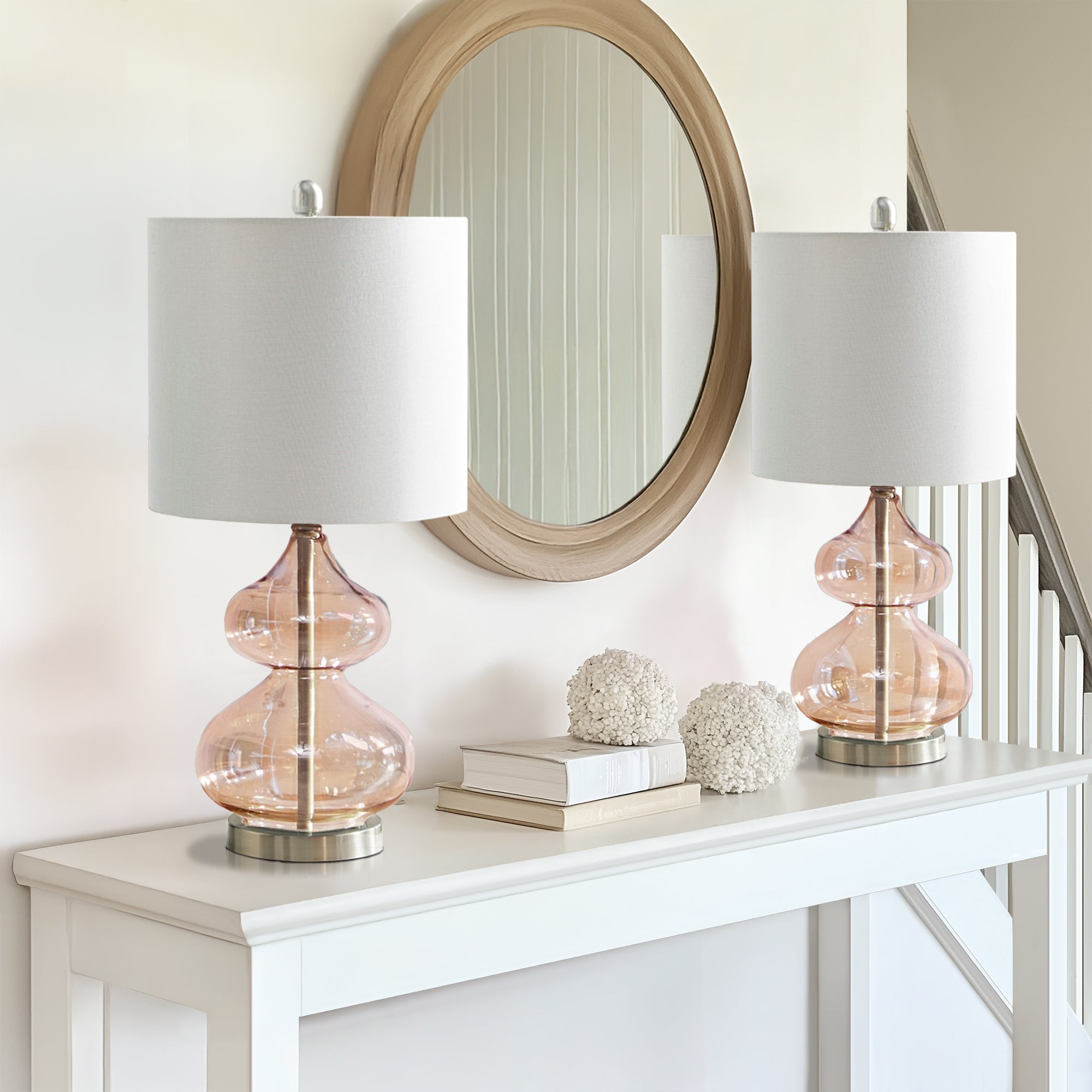 Ellipse Curved Glass Table Lamp, Set of 2