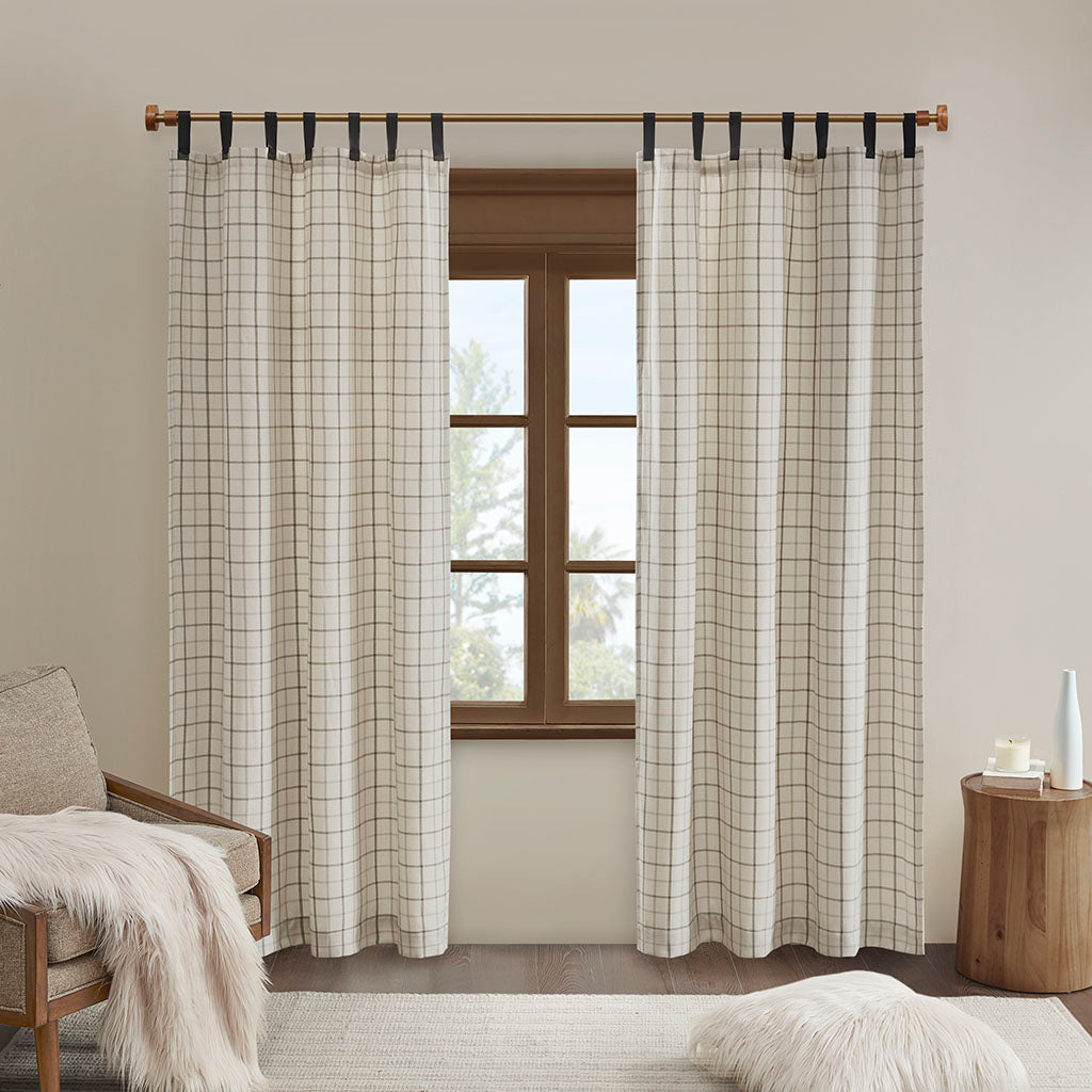 Anaheim Plaid Faux Leather Tab Top Curtain Panel with Fleece Lining