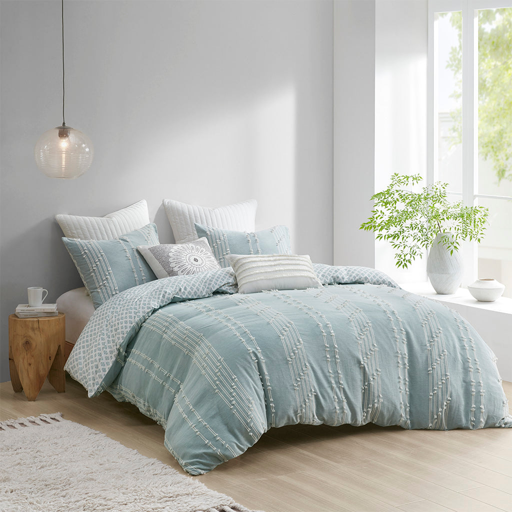Kara 3 Piece Cotton Jacquard Duvet Cover Set