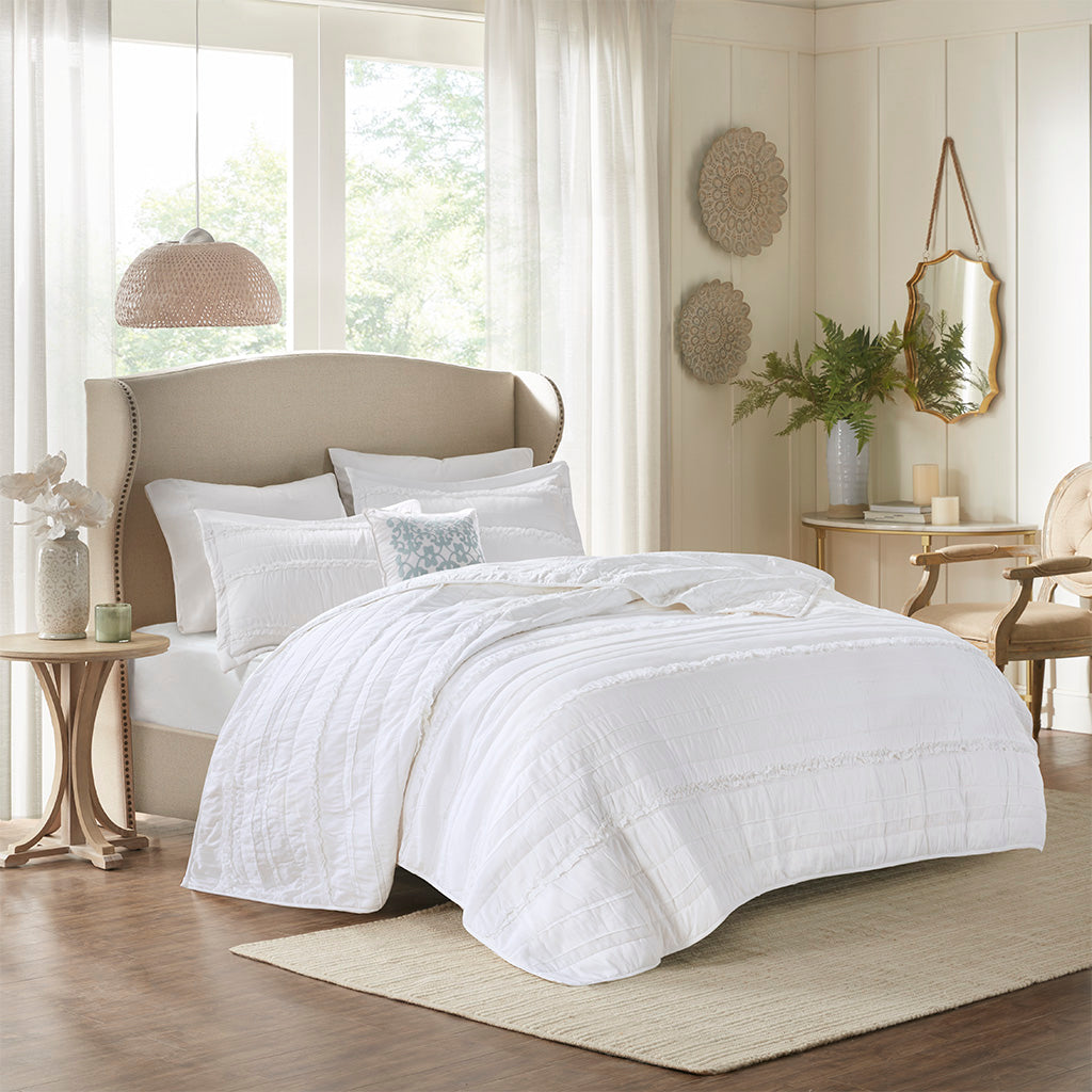 Celeste 4 Piece Microfiber Reversible Ruffle Quilt Set with Throw Pillow