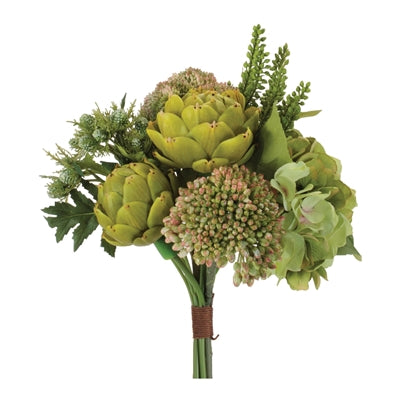 Mixed Hydrangea/Artichoke Bundle 9.5”H Polyester/Plastic
