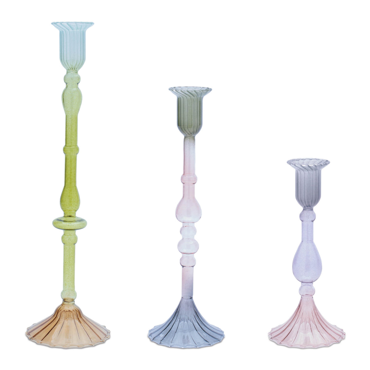 Taper Candle Holder (S/3) 7.25"H, 10.25"H, 12.75"H Glass