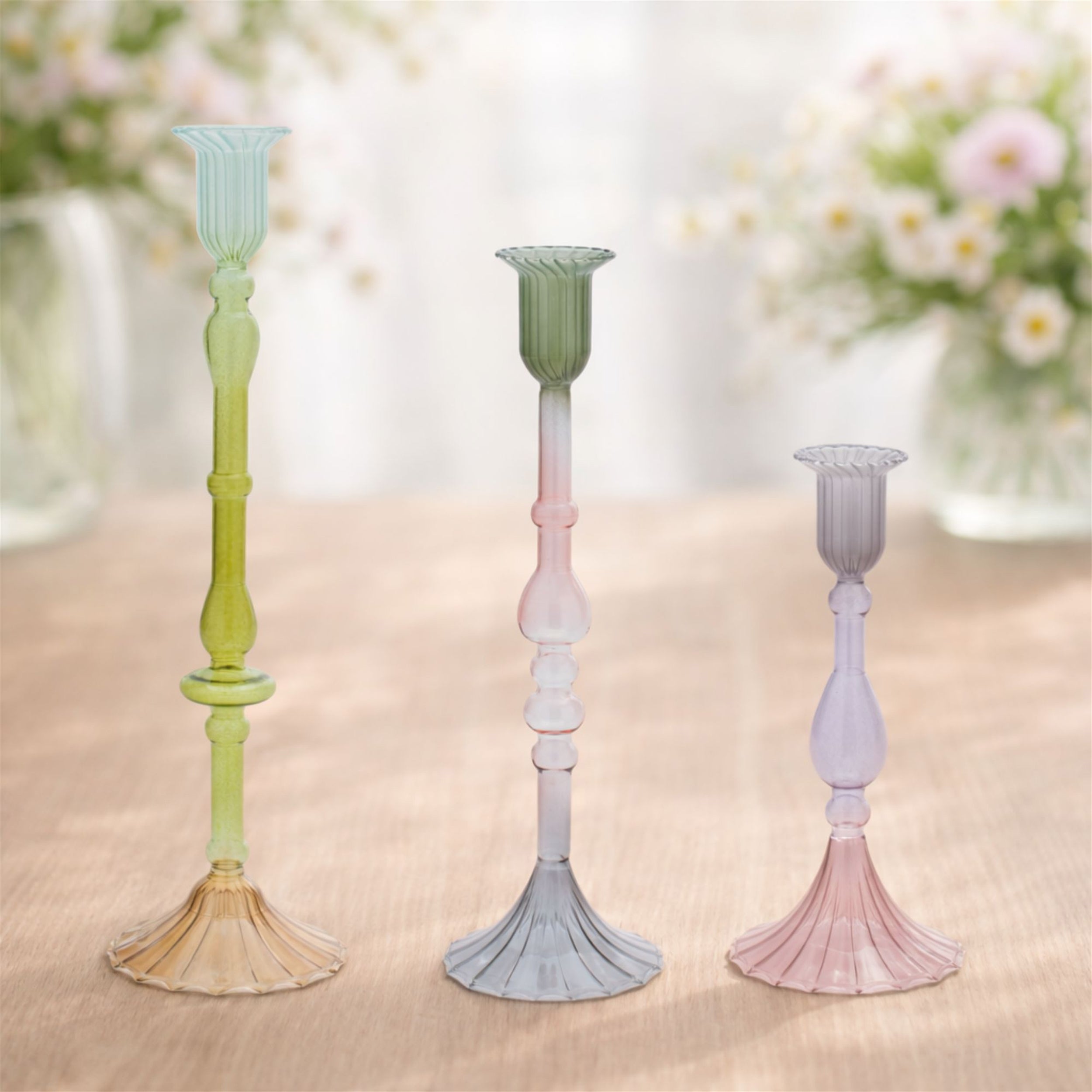 Taper Candle Holder (Set of 3) 7.25"H, 10.25"H, 12.75"H Glass