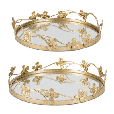 Mirror Tray (Set of 2) 12.5"D x 2.5"H, 14"D x 3"H Iron/Glass