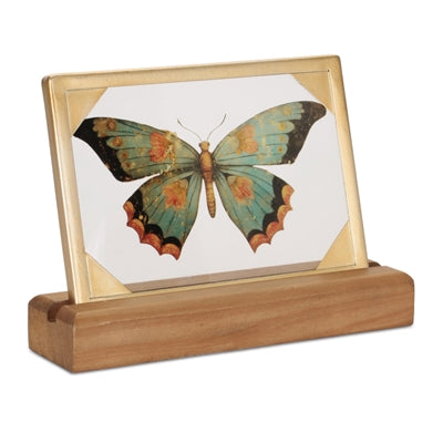 Butterfly Décor 9"L x 6.5"H Wood/Glass/Iron