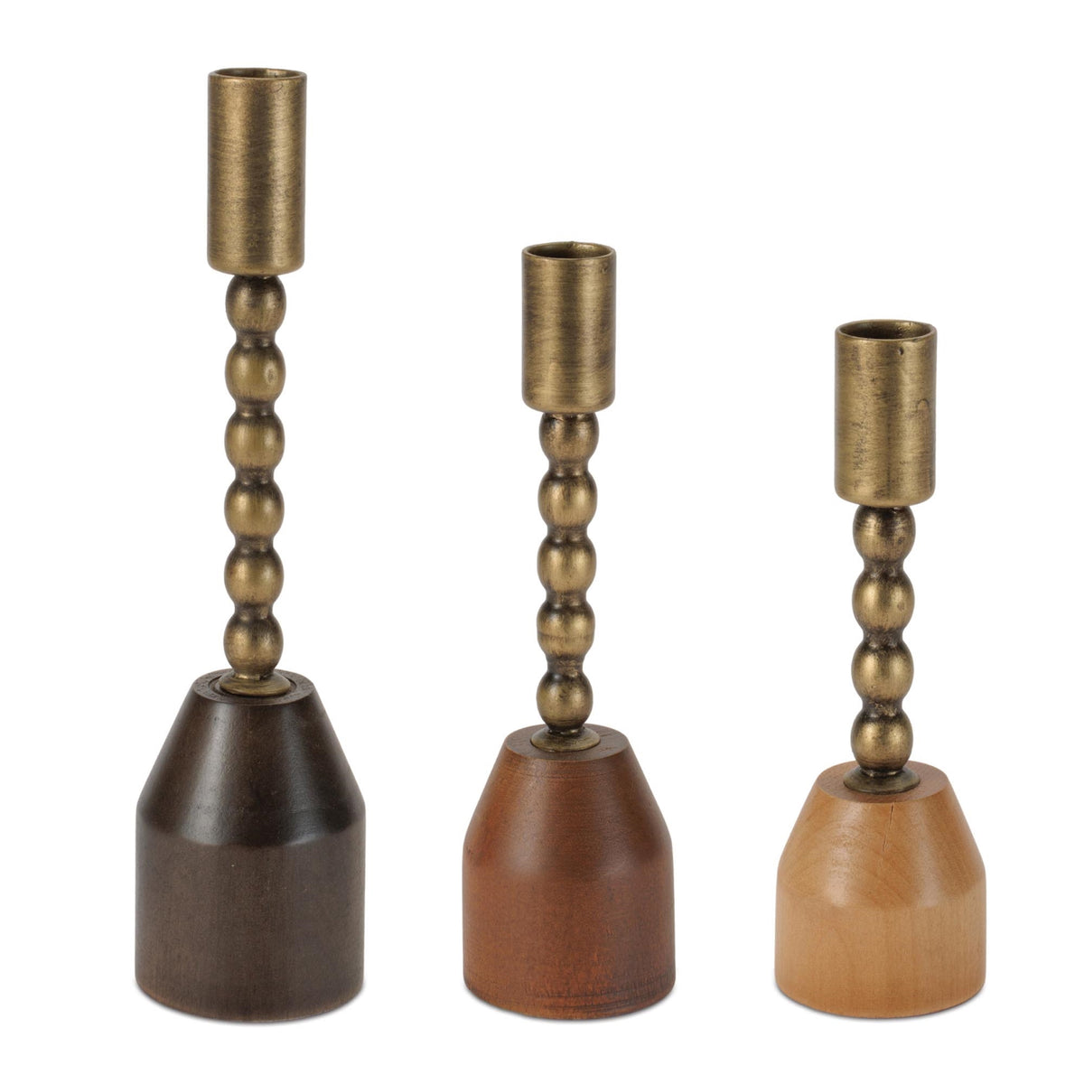 Taper Candle Holder (S/3) 7"H, 8.25"H, 10"H Wood/Iron