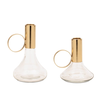 Taper Candle Holder (Set of 2) 4.5"H, 6.25"H Iron/Glass