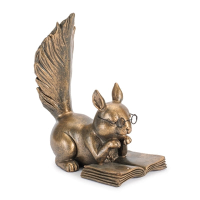 Squirrel Reading 6”H Resin