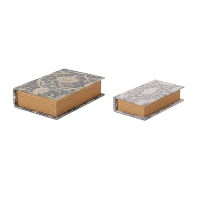 Book Box (Set of 2) 4.75"L x 8"H, 6.75"L x 10"H MDF/Polyester