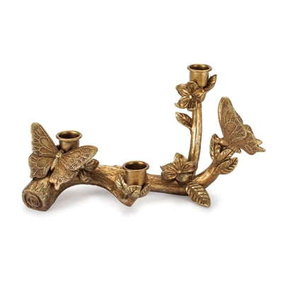 Taper Candle Holder w/Butterflies 10.75"L x 5.25"H Resin