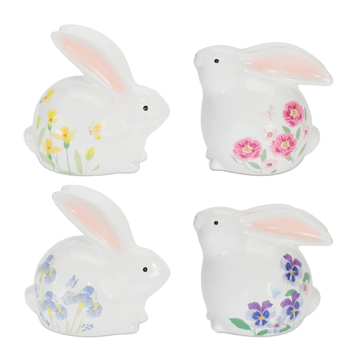 Rabbit w/Floral (S/4) 5"H, 5.75"H Terra Cotta