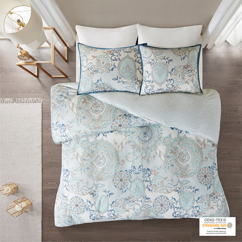 Isla 3 Piece Cotton Floral Printed Reversible Duvet Cover Set