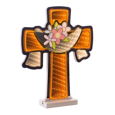 Cross w/Drape and Floral Ekkolight 14”H Acrylic UL Plug