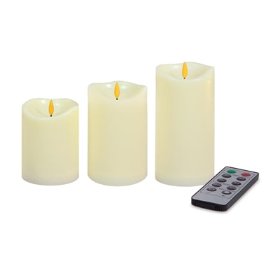 Outdoor Pillar Candle w/Remote (Set of 3) 4"H, 5"H, 6"H Plastic