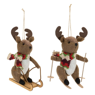 Deer w/Skies and Sled Ornament (S/2)