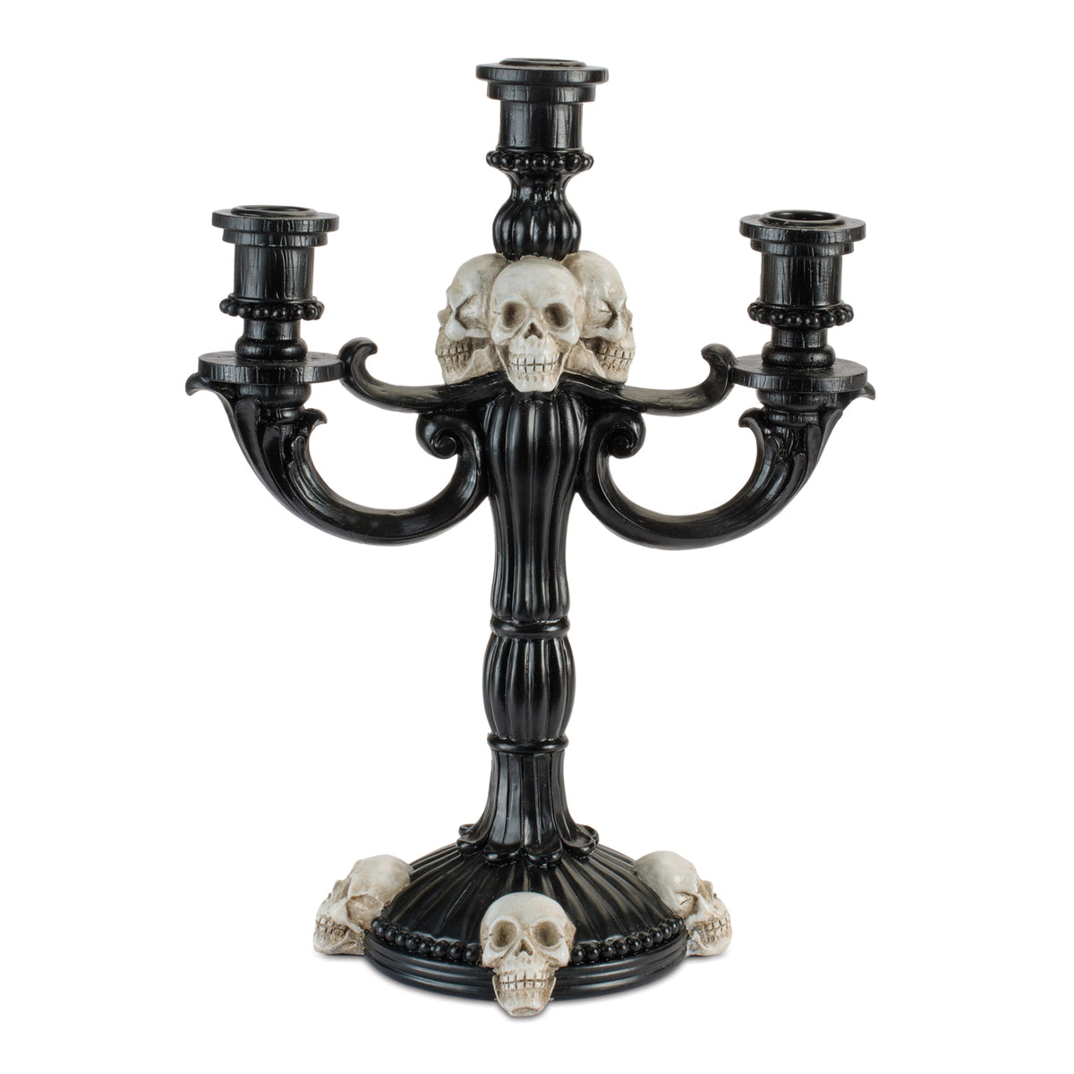 Triple Skull Taper Candle Holder