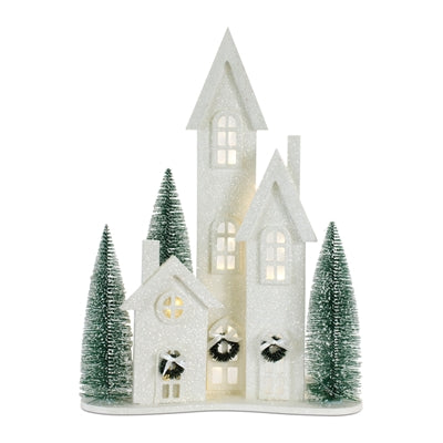 LED Triple House Silhouette w/Trees