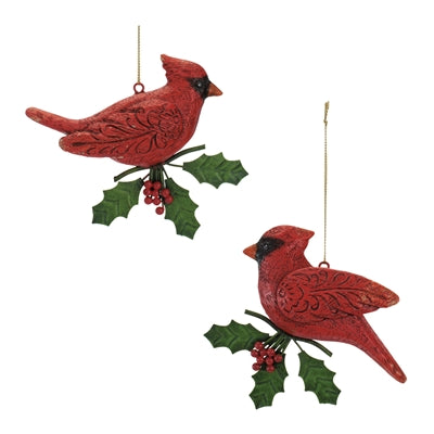 Cardinal w/Holly Leaf Ornament (S/2)