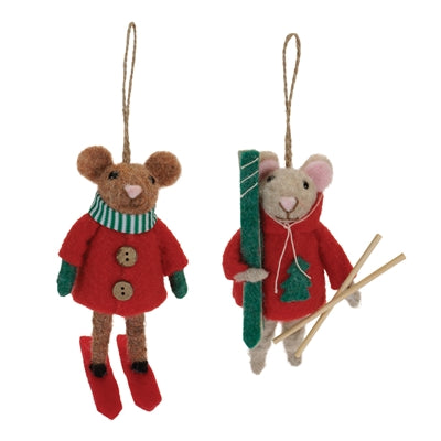 Mouse w/Ski Ornament (S/2)