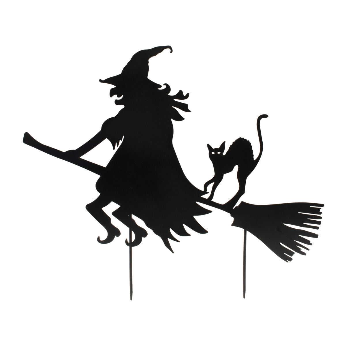 Witch and Cat on Broom Stake