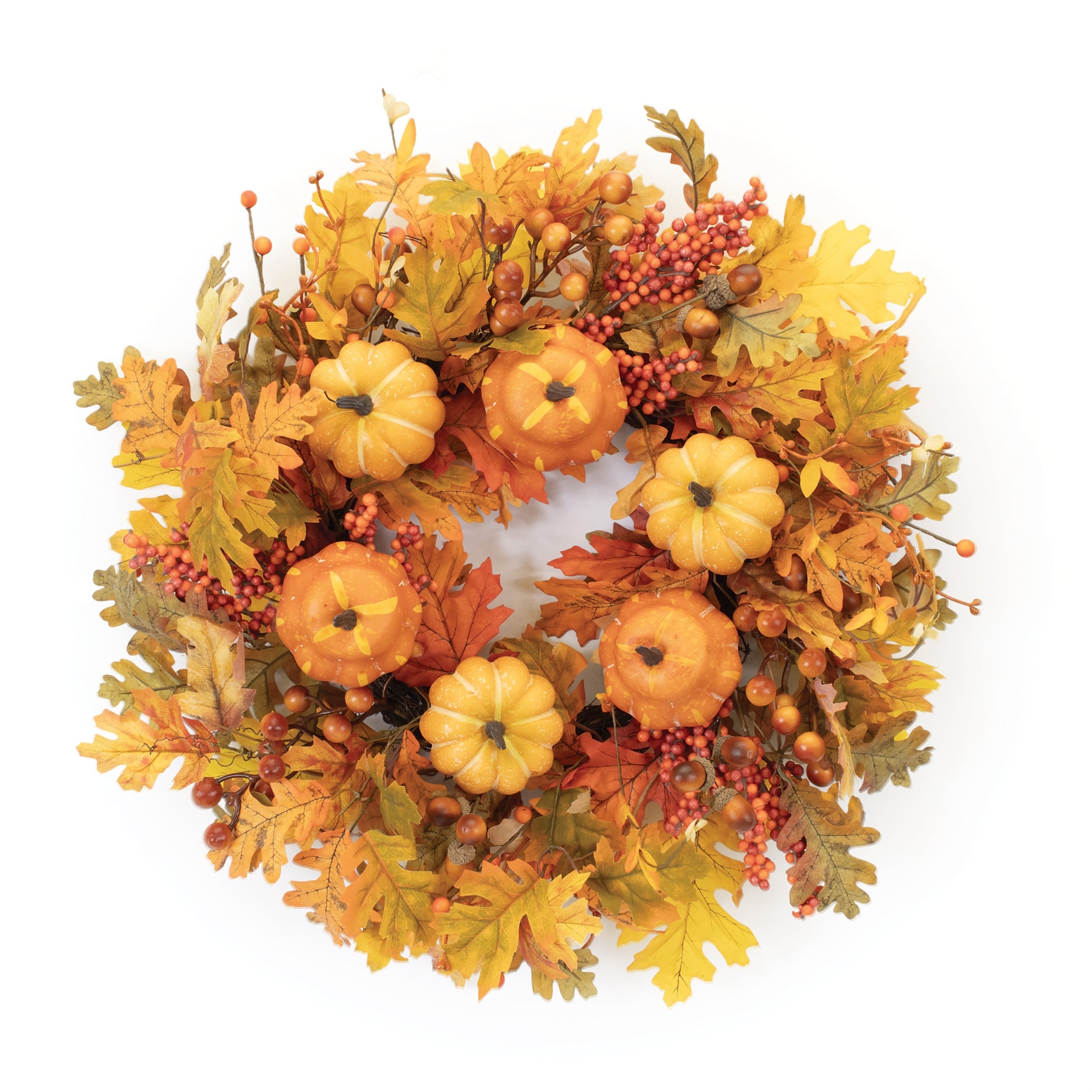 24" Mixed Fall Foliage & Pumpkin Wreath