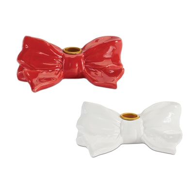 Bow Taper Candle Holder (S/2) 6.5"L x 4.5"H Dolomite